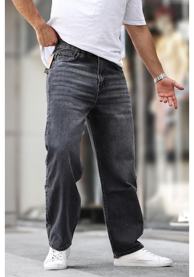 Madmext Füme Erkek Yıkamalı Baggy Jean 7216-füme Füme