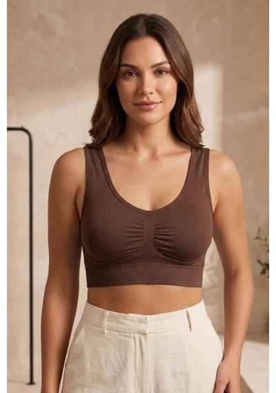 Fit Women Göğüs ı Dikişsiz Seamless Büstiyer Korse Kalın Askılı Pedsiz Balensiz ı Sütyen 5050 Kahverengi