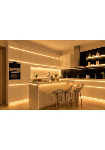 220v 5 Metre Cob Neon Led Şerit 4800 Lümen 50w 3000k Günışığı Ip65 Yapışkanlı 50cm Kesilebilir Fiş Dahil
