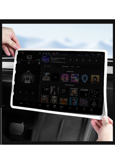 Tesla Model Y Juniper İçin Uyumlu Silikon Ekran Koruyucu Çerçeve Beyaz