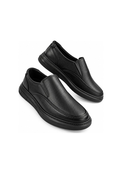 Yalçın Erkek Siyah Suni Deri Bağcıksız Loafer Ayakkabı Dokulu Yüzey, Dikiş Detaylı Kalın Taban Siyah - 933533797 Siyah