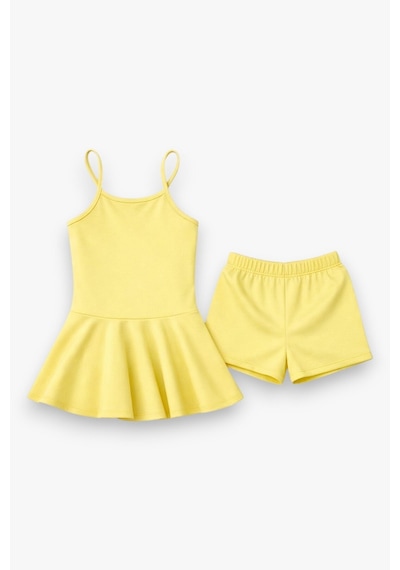 My Kids Wear Kız Çocuk Garson Mayo Elbiseli Şortlu 2 Li Takım 12422 Beyaz - Sarı
