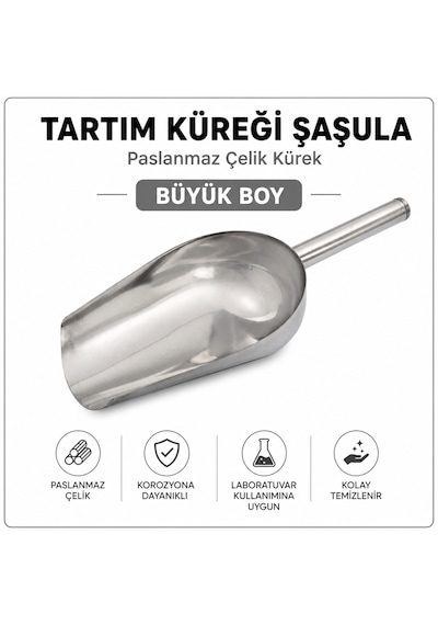 Tartım Küreği Şaşula - Paslanmaz Çelik Kürek Büyük Boy Laboratuvar İçin