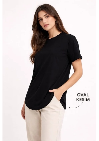 Dogutrend Basic T-shirt Kısa Kol Bisiklet Yaka Oval Kesim Tişört - Siyah