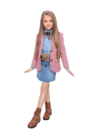 Riccotarz Kız Çocuk Leopar Desenli Fiyonk Detaylı Kot Gömlek Pudra Blazer Ceket Etekli Takım Pembe Riccotarz Kız Çocuk Leopar Desenli Fiyonk Detaylı Kot Gömlek Pudra Blazer Ceket Etekli Takım Pembe