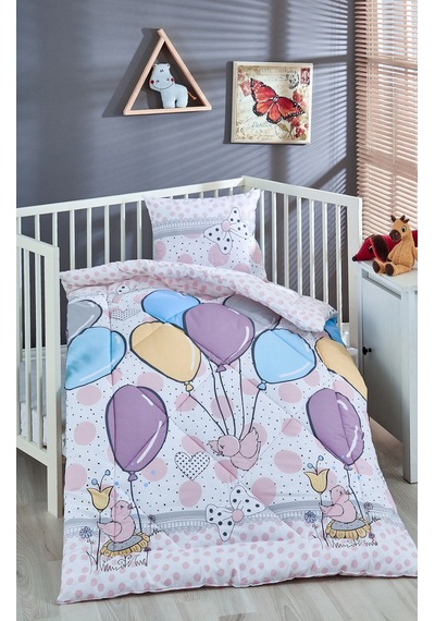 Komfort Home Baskılı Pamuklu Silikon Elyaf Bebek Yorganı+Yastık