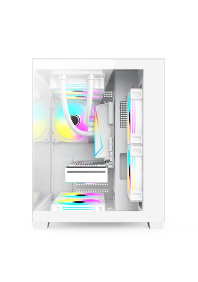 Atheron Eagle Panoramik Micro Atx Gaming Kasa 5x120mm Argb Fan 9 Port Pwm Argb Kontrolcü Temperli Cam Beyaz