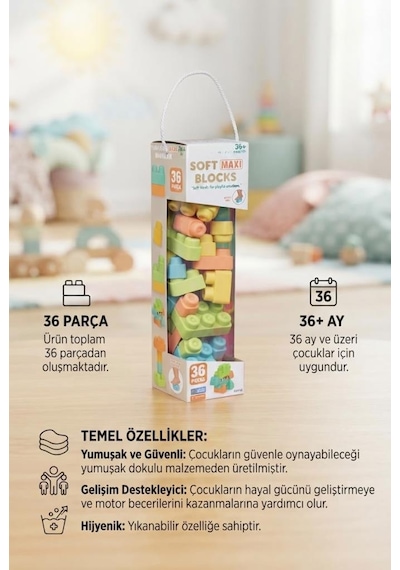 36 Parça Soft Maxi Mega Blok Çocuklarınız İçin Güvenli Eğlence Yumuşak Ve Eğitici Bebek Blokları