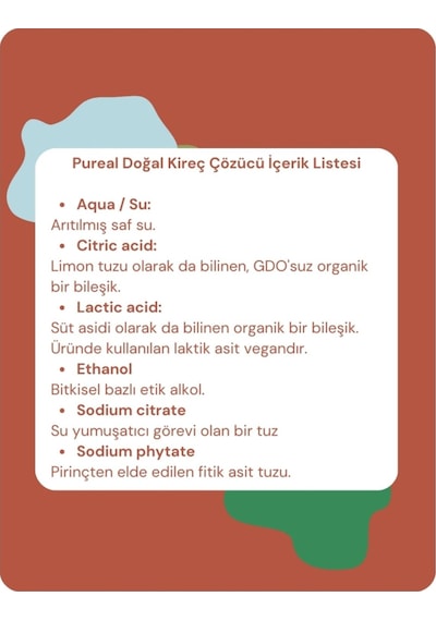 Pureal Doğal Kireç Çözücü - Tüm Kireçli Yüzeyler, Espresso Ve Kahve Makineleri - Su Isıtıcıları 1 L Tekli