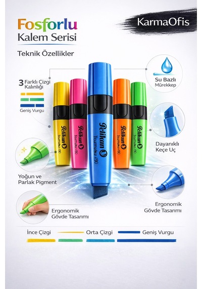 5 Li Pembe Fosforlu Kalem Seti Su Bazlı, 3 Uçlu, Yoğun Pigment Pembe