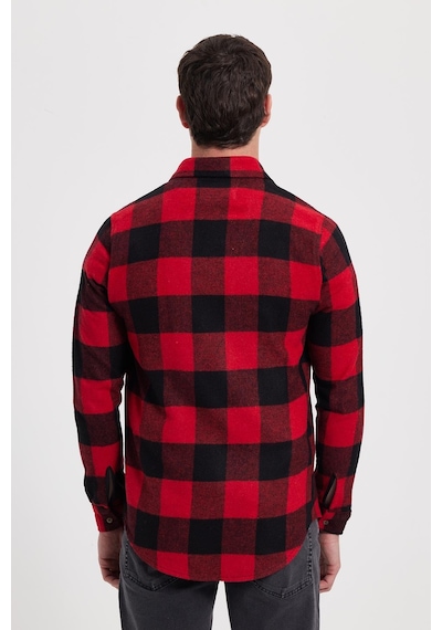 Tudors Erkek Slim Fit Dar Kesim Kareli Kışlık Oduncu Gömlek-42339 Kırmızı