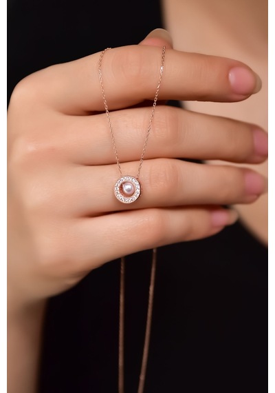 Papatya Silver 925 Ayar Gümüş Rose Kaplama Incili Yuvarlak Kolye