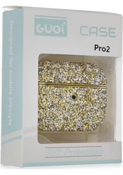 Airpods Uyumlu Pro 2 2.nesil Luz Taşlı Kılıf - Gold