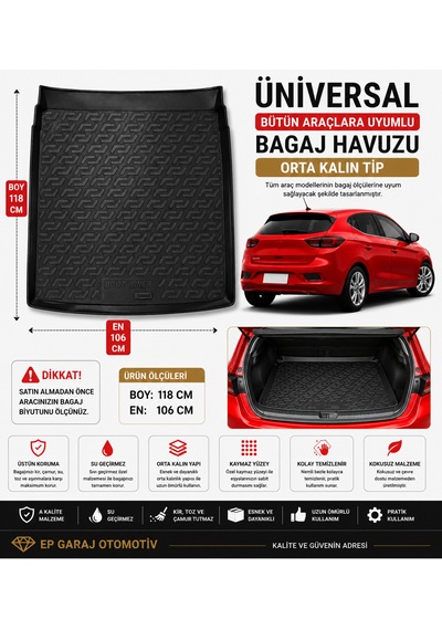 Üniversal Bagaj Havuzu Orta Kalın Tip Tüm Araçlara Uyumlu Boy 118 Cm En 106 Cm