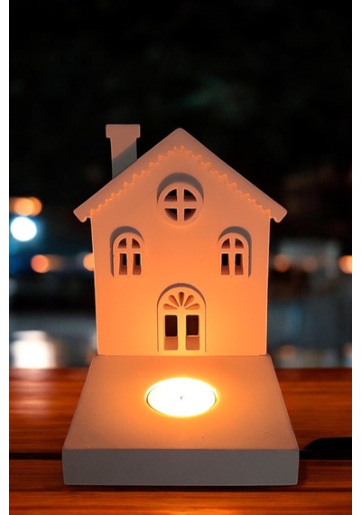 Dekoratif Tealight Mumluk - Ev Şeklinde Mumluk Tealight Mum Dahildir Beyaz