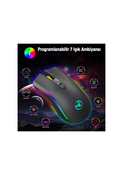 Hxsj A869 7200dpı Ayarlanabilir Rgb Işık Mouse- 5775 - Karbul5626-5324