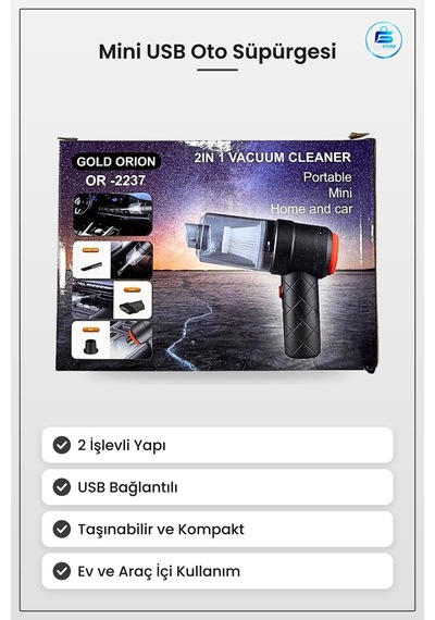 Mini Usb Oto Süpürgesi Araç İçi Taşınabilir 2in1 Çift Fonksiyonlu