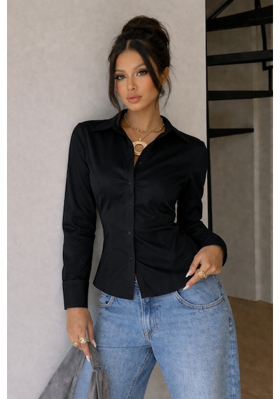 Kadın Premium Gömlek Slim Fit Uzun Kollu Şık Ofis Günlük Kombin Basic Klasik Gömlek Siyah