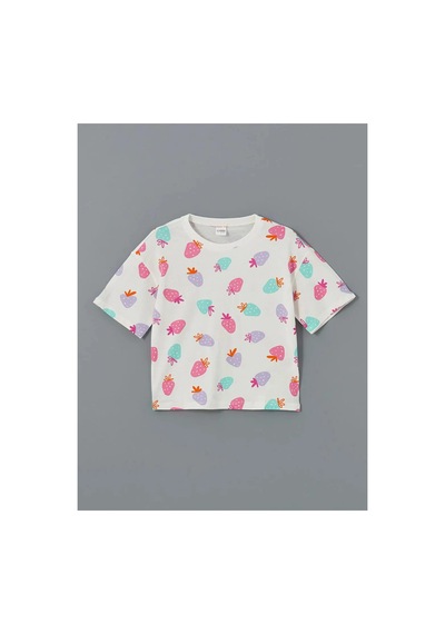 LC Waikiki Lcw Kids Ekru Bisiklet Yaka Kız Çocuk Şortlu Pijama Takımı Ecru Prınted