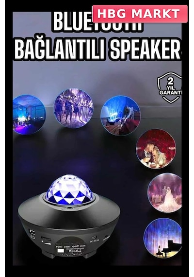 Mey İthalat Çocuklara Özel Şarjlı Bluetooth Hoparlör Parti Led Lambası Yıldızlı Projeksiyon Mavi