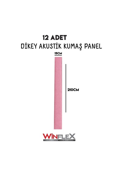 Akustik Kumaş Kaplı Dikey Panel 15x210cm - 12 Adet Pembe Renk