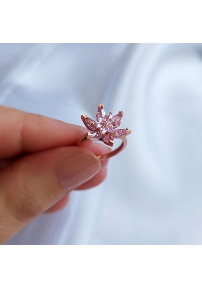 Vaoov 925 Ayar Gümüş Pembe Lotus Yüzük