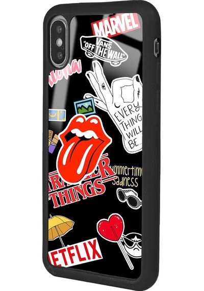 Apple Uyumlu iPhone X - Xs Sticker Tasarımlı Glossy Telefon Kılıfı Çok Renkli