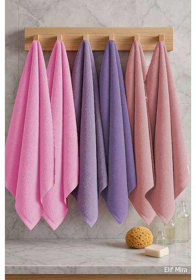 6 Lı Softtouch El Yüz Banyo Havlusu Seti %100 Pamuklu 50x90 Cm Pembe