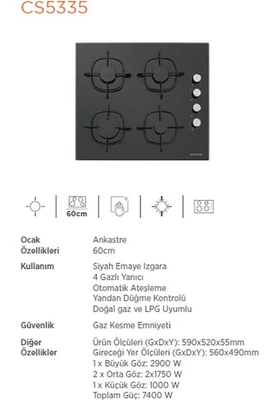 Silverline CS5335B02 60 CM Siyah Cam Ocak