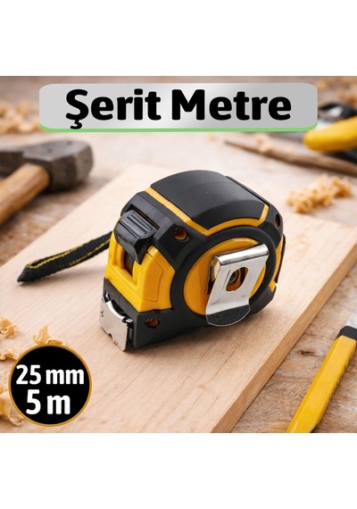 Arazi Tipi Sarmalı Şerit Metre 5 Metre 25 Mm Darbeye Dayanıklı Kilitli Profesyonel Ölçü Aleti