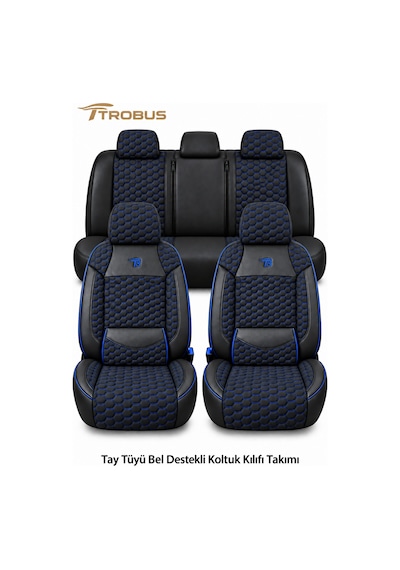 Citroen C4 Cactus 2014-2020 Uyumlu Altay Bel Destekli Tay Tüyü Siyah Mavi Koltuk Kılıfı Siyah Mavi
