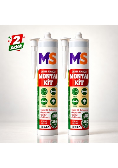 2 Adet Genel Amaçlı Montaj Yapıştırıcısı Beyaz 290 Ml Banyo Dolap Fayans Mermer Korniş Evye Ayna