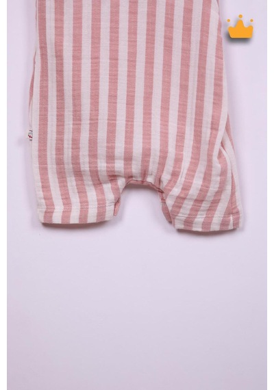 Babyhola Begi Kız Erkek Bebek Kısa Kollu Çıtçıtlı Tulum %100 Pamuk Müslin 22404 Ekru-pembe