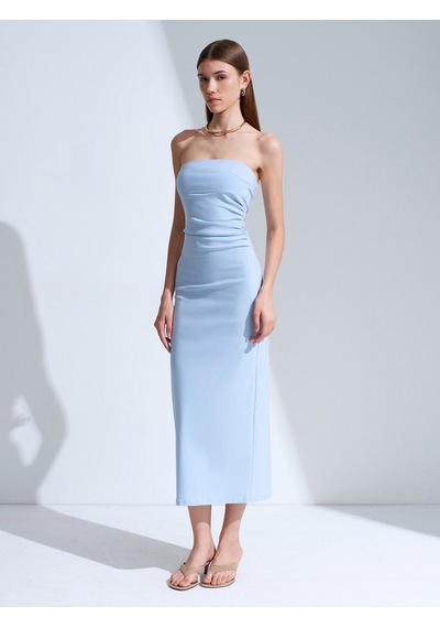 Dilvin 91368 Straplez Midi Elbise-açık Mavi