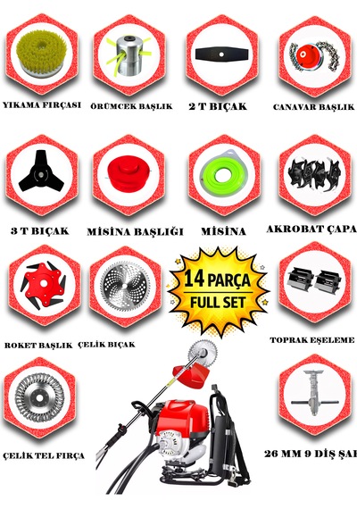 Prowackers German Kraft-914x Sırt Tırpan+ Akrobat Çapalama + Toprak Eşeleme 14 Parça Arazi Setli