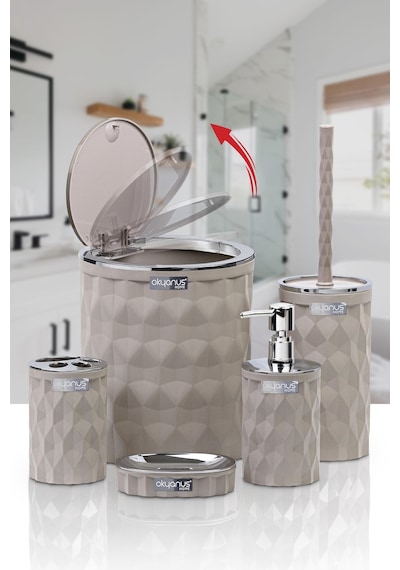 Okyanus Home Diamond Vizon Kromlu Click Kapak 5'li Banyo Seti Vizon
