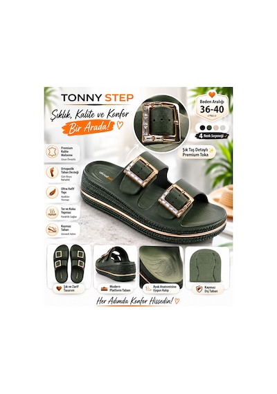Tonny Step Dubai 7 Hafif Şık Tek Parça Ortopedik Plaj & Günlük Terliği Kare Tokalı - Zümrüt Yeşili Tonny Step Dubai 7 Hafif Şık Tek Parça Ortopedik Plaj & Günlük Terliği Kare Tokalı - Zümrüt Yeşili