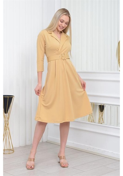 Neşeli Butik Kadın Kemer Detaylı Midi Boy Elbise Dks016 Bej Neşeli Butik Kadın Kemer Detaylı Midi Boy Elbise Dks016 Bej
