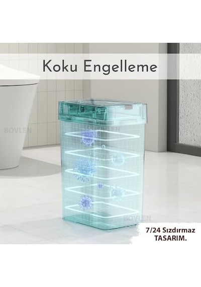 Otomatik Hareket Sensörlü Çöp Kovası, Banyo Çöp Kovası, Çocuk Odası Çöp Sepeti, Çöp Kutusu, 2 Adet 1.5 V Genel