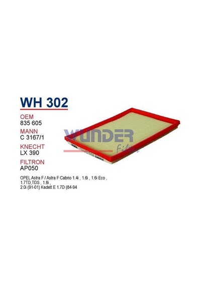WUNDER WH302 HAVA FİLTRESİ - OPEL ASTRA F 1.4i, 1.6i, 1.7TD, 1.8i