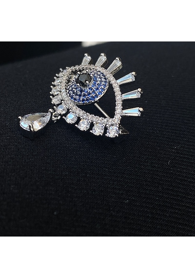 Broş Kadın Zirkon Taşlı Nazar Göz Broş Gözyaşı Yaka İğnesi Silver
