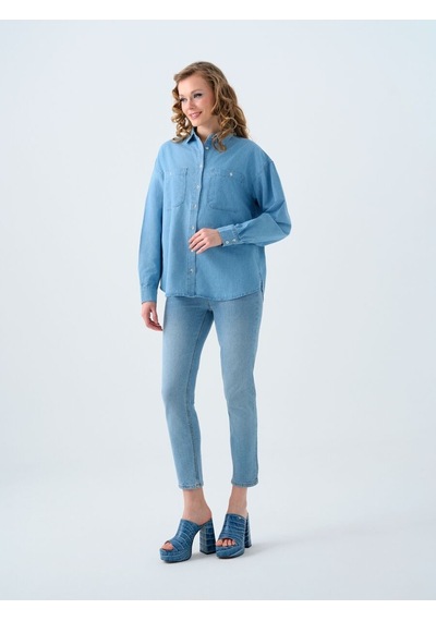 LOFT Regular Fit Kadın Gömlek U.kol Lf2039985 Q1.v1 Denim