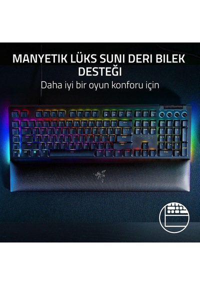 Blackwidow V4 Yeşil Anahtar - Chroma Rgb Mekanik Oyun Klavyesi - Snap Tap Tıklamalı Mekanik Anahtarlar, 6 Özel Makro Tuşu, Avuç İçi Dayanağı Tr Düzeni Siyah