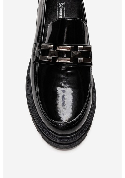 Dericlub Kadın Loafer Kalın Taban Tokalı Makosen Ayakkabı Br 44282 Rugan Siyah