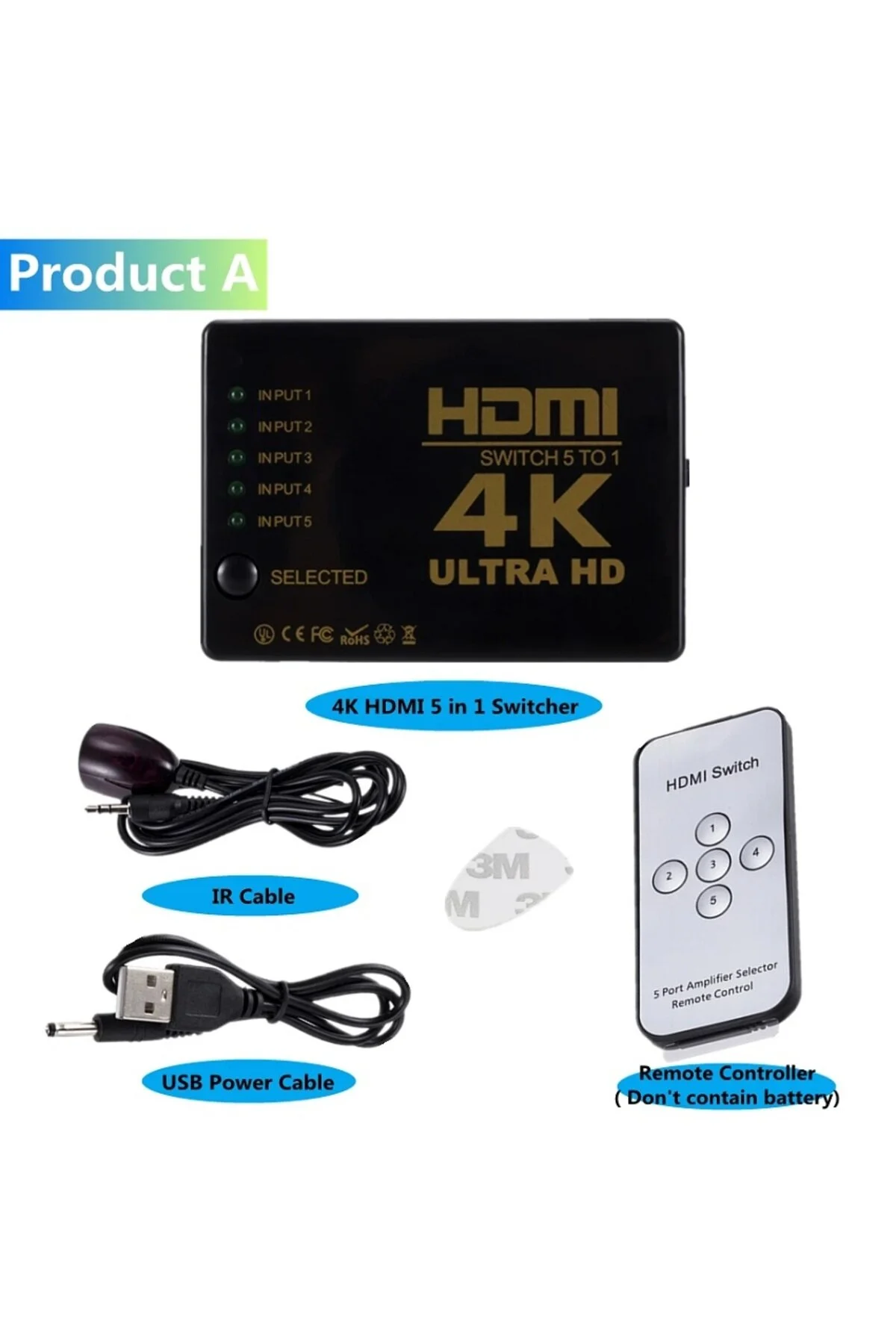 4k Hdmı Uyumlu Switcher Hd 1080p 5 Port Hd Kvm Switch Hub Ir Uzaktan Kumanda İle Hdtv Dvd Tv 001
