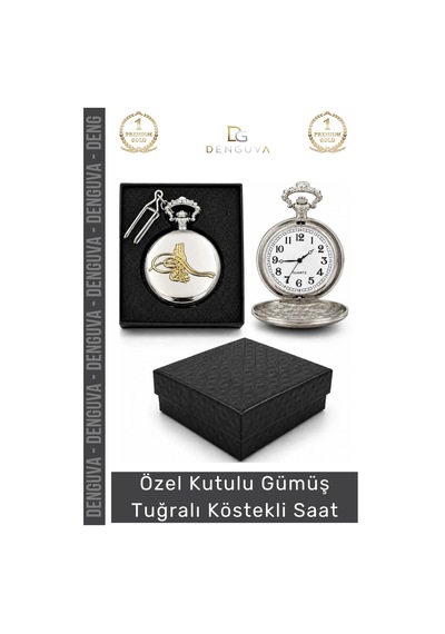 Kösteklisaat Osmanlı Gümüş Kaplama Nostaljik Koleksiyonluk Hediyelik Gümüş Tuğralı Köstekli Saat Çok Renkli