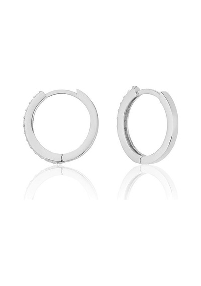 Zanaatsilver 925 Ayar Gümüş Yarım Tur Zirkon Taşlı 13 Mm Halka Küpe Gümüş