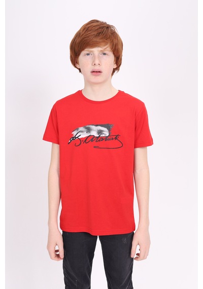 Toontoy Kids Toontoy Unisex Çocuk Atatürk Baskılı Tişört 23072 Kırmızı