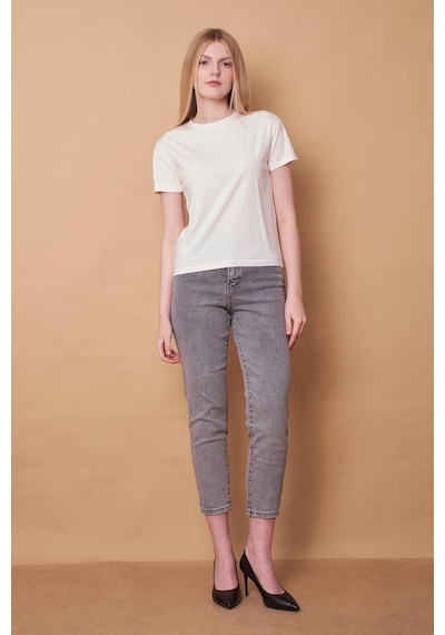 Jument Kadın Sıfır Yaka Kırışmaz Span Karışımlı Şık Kısa Kol Likralı T-shirt Bluz-krem Krem Jument Kadın Sıfır Yaka Kırışmaz Span Karışımlı Şık Kısa Kol Likralı T-shirt Bluz-krem Krem