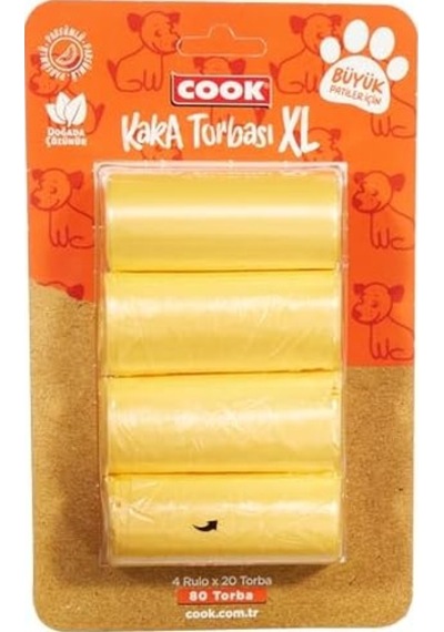 Kaka Torbası, Büyük Boy, 4 Rulo X 30 Torba, 120 Adet, Kavun Kokulu, Turuncu